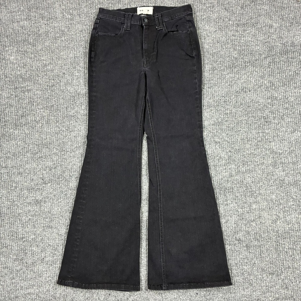 Boden Womens Jeans Size 28x30 Black Denim Mid Rise Flare Bell Bottom Retro